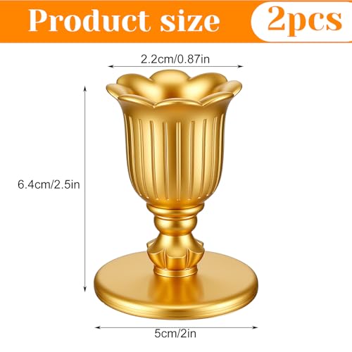 2 Packs Gold Candlestick Candle Holders for Taper, Vintage Candlestick Candle Holders Brass, Victorian Style Brass Color Candle Stick for Table Centerpiece, Wedding, Christmas Decoration