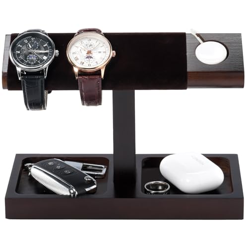 ProCase Wood Watch Display Stand Holder for Men, Wristwatch Tower with T-Bar Design, Hanging Watch Rack, Wooden Wrist Watch Tree - color: Darkbrown, size: 1-Tier