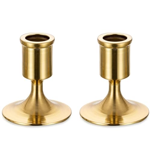 Romadedi Gold Candlestick Candle Holders for Taper, 2 PCS Gold Brass Color Candle Stick Candle Holder for Table Centerpiece, Wedding Reception, Festive Christmas Mantel Decoration or Home Decor - color: Brass-2, size: 2 pcs