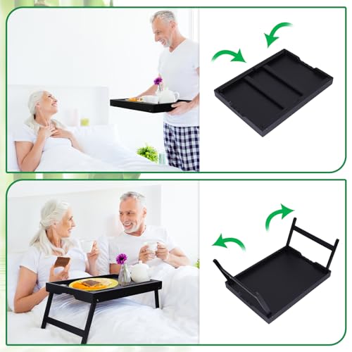 Artmeer Bed Tray Table with Folding Legs, Bamboo Breakfast Food Tray with Media Slot, Use As Platter, Laptop Desk, Snack, TV Tray Kitchen Serving Tray (Black Extra-Large Size) - color: Black, size: X-Large