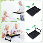 Artmeer Bed Tray Table with Folding Legs, Bamboo Breakfast Food Tray with Media Slot, Use As Platter, Laptop Desk, Snack, TV Tray Kitchen Serving Tray (Black Extra-Large Size) - color: Black, size: X-Large