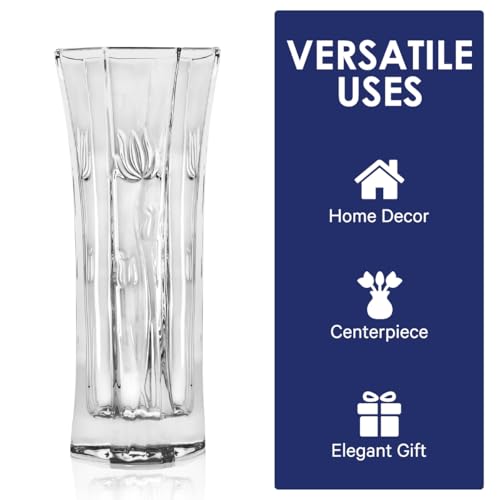 CS Crystal Vase 12-inch high, Tulip Design, for Flowers & Decor. Lovely Nice Shiny Piece. Perfect as a Gift, Suitable for All Occasions. - style: Tulip Design