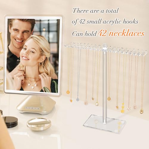 OAOLEER Acrylic Necklace Organizer， Clear Necklace Holder Stand， Jewelry Organizer Display Hanger Rack with Bilateral Hooks for Necklaces Pendant Bracelets Ring - size: Tall 11.6In