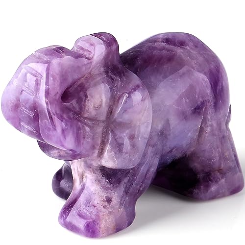 QINJIEJIE Amethyst Elephant Decor Statue Crystals Healing Stones Crystal Pocket Figurines Cute Stocking Stuffers Sculpture Gemstones Spiritual Home Office Desk Purple Decor Elephant Gifts for Women - color: A - Purple - Amethyst