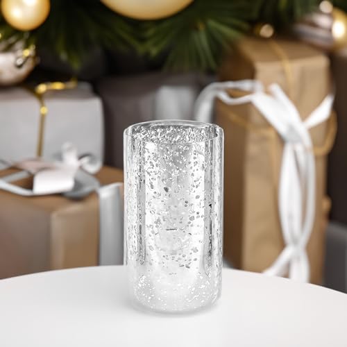 WGVI Hurricane Candle Holder Sleeve, W: 5", Ht: 8", Silver Speckled Glass Cylinder Open Both Ends, Chimney Tube Shade, 1 Piece - size: 5x8"H