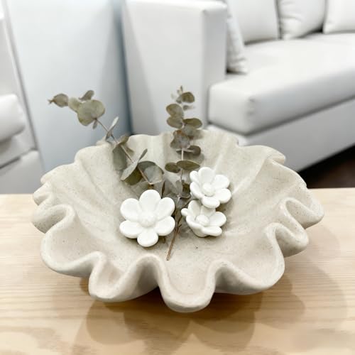 10" Large Handmade Decorative Bowl decor, Handicraft Scalloped Bowls for Modern Home Decor,Ruffle Decor,Key Bowl for Entry Table,Decorative Fruit Bowl for Kitchen Counter,Light Gray - color: Light Gray, size: 10inch
