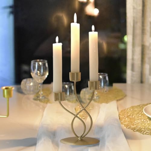 Gold Brass Candlestick Holders Set Metal Taper Candle Holders Vintage Pillar Candle Stick Holder Housewarming Gift for Wedding Table Centerpiece, Dinning, Party, Christmas, Home Decor