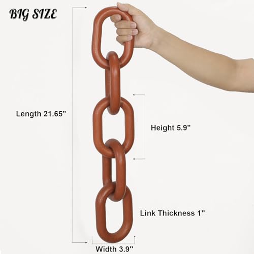 HMASYO Brown Wood Chain Link Decor, 5-Link Wooden Decorative Chain Home Decor Accents, Coffee Table Decor, Shelf Decor Aesthetic, Modern Bookshelf Table Decorative Objects for Living Room - color: Brown, size: 22"D x 3.9"W
