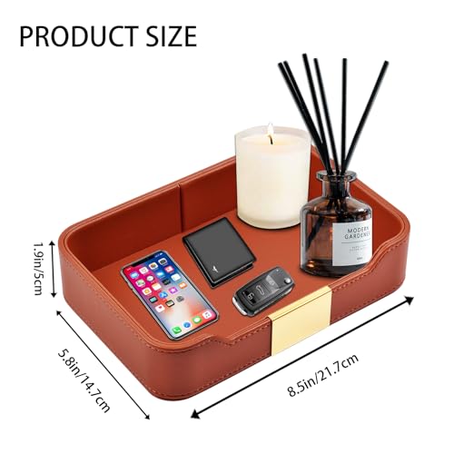 Leather Jewelry Tray Desktop Storage,Luxury Perfume Tray Nightstand Organizer Entryway Decorative Tray,for Jewelry Watch Cosmetics Keys Phone Wallet Home & Office Accessories,Orange - color: Orange
