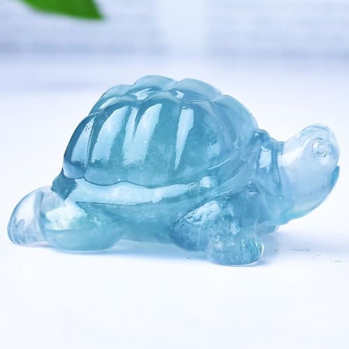 1.8 Inch Fluorite Turtle Crystal Figurines,Hand-Carved Healing Crystals lucky Turtle divination Decor,Stone Turtle Statues Energy Gemstones sculptures,Tortoise Memorial Gifts for Men and Women - color: Fluorite
