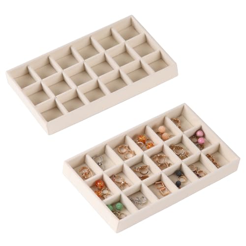 1 Pcs Earring Organizer Stackable Trays,Jewelry Drawer Inserts Container Display Case Storage for Earring Necklace Rings -Beige - color: Beige Set of 1