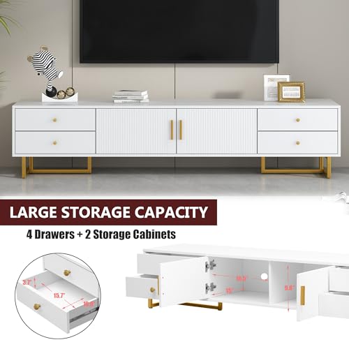 Modern TV Stand with Drawers for TVs up to 75'', Media Console Storage Cabinet Entertainment Center Furniture for Living Room Bedroom, Gold Metal Legs, 70.9-Inch, White - color: White
