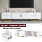 Modern TV Stand with Drawers for TVs up to 75'', Media Console Storage Cabinet Entertainment Center Furniture for Living Room Bedroom, Gold Metal Legs, 70.9-Inch, White - color: White