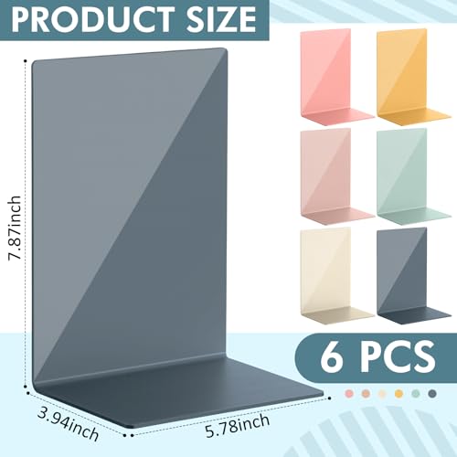 6 Pack Acrylic Bookends, Thickened Colorful Book Ends for Shelves, Assorted Colors, Stable Non-Slip Book Stoppers for Home Office Classroom Organization(Bohemian Colors) - color: Bohemian Colors