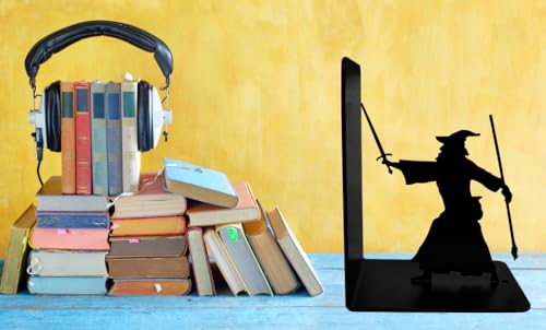 Decorative Bookends - Metal Book Ends - Black Finish - Wizard bookends Magical Bookends - 7" Tall bookends Heavy Bookends for Shelves - size: 7 x 5.5 x 4 inches | 1.8 pounds