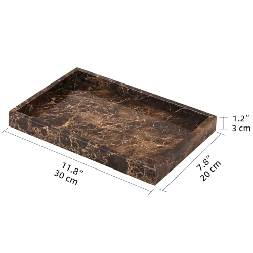 Marble Bathroom Vanity Tray, Natural Luxury Vanity Home Kitchen Bathroom Table Tray, Stone Decorative Countertop Dresser Trays for Key Coffee Perfume Jewelry Makeup (Dark Brown, 12"x 8" x1.2") - color: Dark Brown, size: 12" x 8" x 1.2"