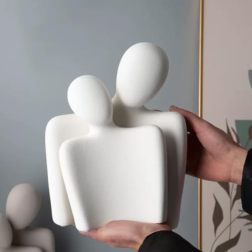 Hugging Couple Statues Ceramic Lover Figurine Characters Book Shelf Coffee Table Decor for Home (White) - color: White