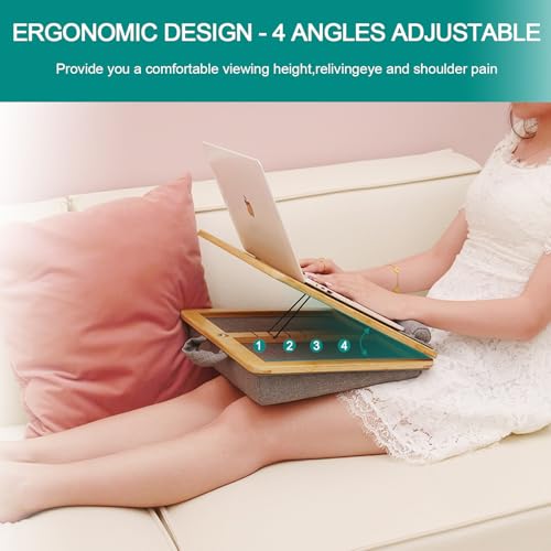 Portable Lap Desk Laptop Desk Tray with Cushion, Laptop Pad Bed Tray, Adjustable Angle Portable,for Home Sofa, Bed, Couch and car. Cushioned Lap Desk Tray Bamboo - size: 12.6" x 16.8" Angle Adjust