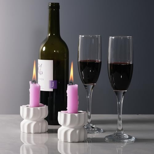 Twizzle Twist Candle Holder, Decorative Candle Holder for Table Display, Romantic Decoration, Unique Home Décor Aesthetic, Housewarming Gift, Height 2.4 inches Set of 2 - Cement