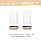 Glasseam Hurricane Glass Candle Holders, Rustic Pillar Candle Holder Set of 2, Farmhouse Candle Holders for Table, Cylinder Candle Holder with Beaded Candle Plates for Dining Living Room Decorations