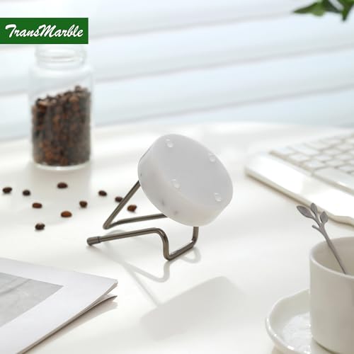 Marble Phone Stand with Metal Holder, Charging Available While Using, Swipe Up to Unlock, Made of Natural Marble as Business Card Holder for Office Desk (Starry White + Black) - color: Starry White + Black