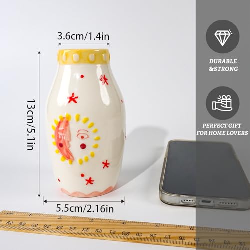 Tnstbiee Cute Boho Small Cream Ceramic Bud Vase, Sun and Moon Round Decorative Vase for Dried Flowers/Single Rose/Pampas Grass, Modern Table Vase for Entryway Dining Coffee Table, Unique Home Gift - color: Bohemian Vase
