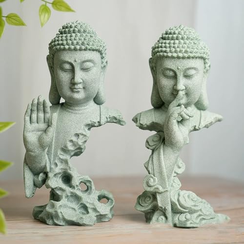 livelyfish Meditating Buddha Statue Zen Garden Statues Sandstone Thinker Buddha Sculpture Figurine for Fish Tank Aquarium Home Decorations, Gift (B) - size: B