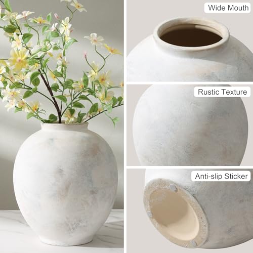Starttag Large Ceramic Vase, 9.8 inch Rustic Farmhouse Flowers Vase for Home Decor, Sandstone Texture Round Pottery Tall Vase Indoor for Table Living Room Decor, Wabi Sabi - color: Wabi-sabi