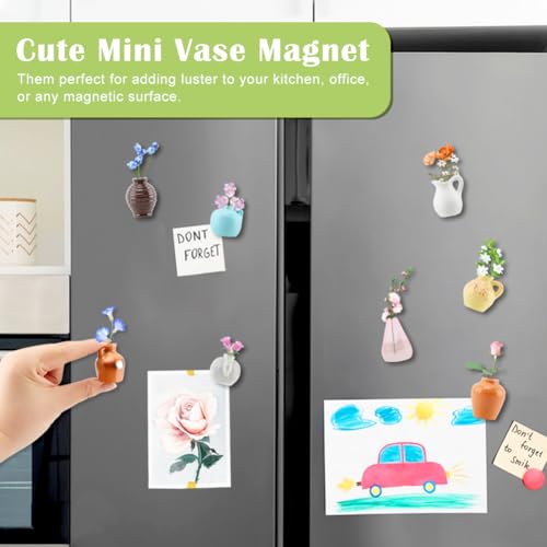 Cute Mini Ceramic Vase Magnets for Fridge, Funny Mini Plant Magnets, Flowers Pot Refrigerator Magnets Tiny 3D Plant Vase for Refrigerator Decoration Kitchen Locker Office (8 Pack)