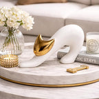 Cat Statues Home Decor White Ceramic Cat Figurine, Gold Cat Figurine Accent, Modern Cat Sculpture 7.9in, Desk Cat Statue for Office Shelf - size: 4.7in