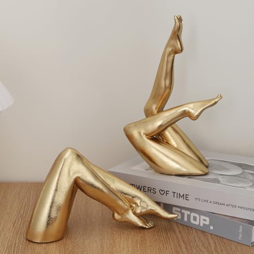 Golden Legs Sculpture Elegant Resin Home Decor Legs Statues Versatile Indoor/Outdoor Ornament, Bedroom, Office Desktop, Cabinets, Perfect (Bent Leg) - color: Bent Leg
