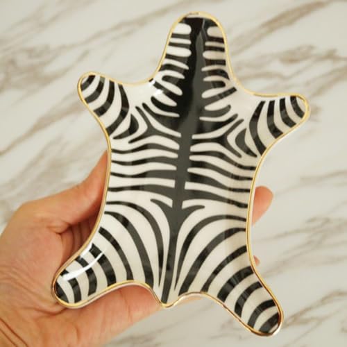 Zebra Stripe Jewelry Tray Ceramic Dishes Plate Gilded 5.9", Gold (Black) - color: Black