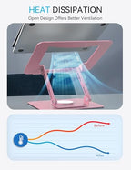 SOUNDANCE 360 Rotating Laptop Stand, Ergonomic Computer Riser for Desk, Adjustable Height Multi-Angle Metal Holder, Foldable Portable Notebook Elevating Base for Office & Home, Pink - color: Pink