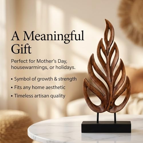 Decozen Wooden Leaf Sculpture - Hand Carved Solid Wood Coffee Table and Christmas Decor and Western Decor Accent for Living Room, Mantel, Bookshelf Décor, Christmas Decorations, Thanksgiving - color: Leaf 1