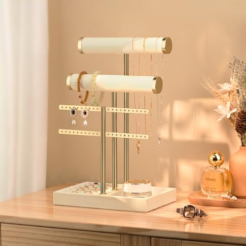 bussdis 3 Tier Bracelet Holder Display - Detachable T Bar Beige Velvet Bracelet Holder, Jewelry Holder Organizer for Bracelet, Necklace, Earrings, Rings - color: Beige, size: Standard