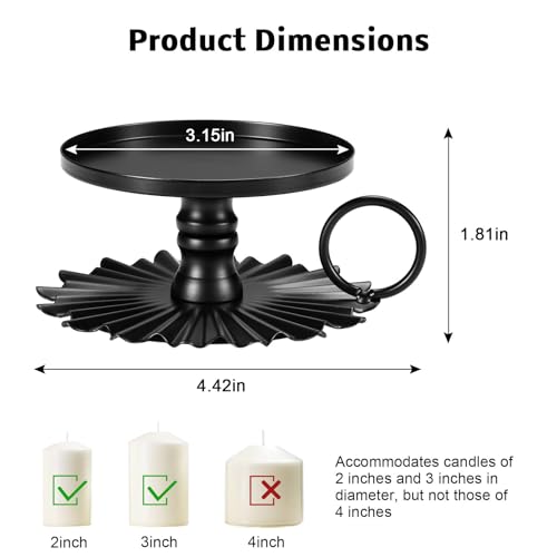 CoColemon Black Iron Pillar Candle Holders Set of 2, Pedestal Candles, 3.15 inches Pillar Candle Holder Plate (Black)