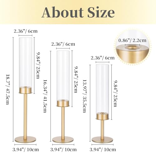Hewory Gold Candle Holders - 6Pcs Brass Hurricane Candlestick Holders with Glass Candle Cover for Wedding Table Centerpiece Christmas Decor - color: Matte Gold, size: 6pcs