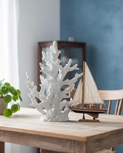 Lifelike Coral Reef Sculpture Statue - Handmade Resin Ocean Decor for Aquarium, Desk, Bathroom, Shelf - Coastal Beach Nautical Theme Gift for Home & Office - color: White