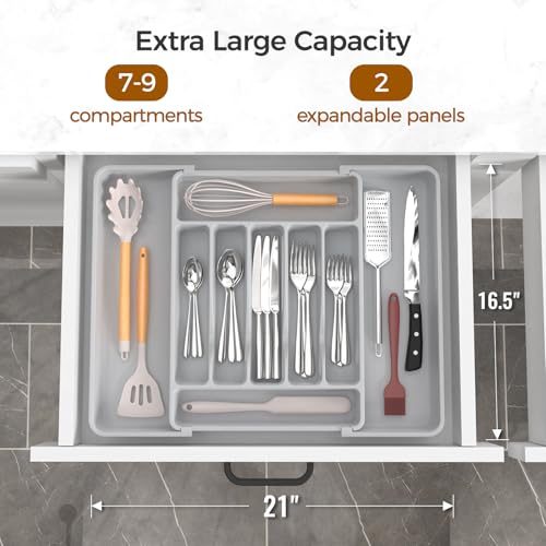ukeetap Extra Large Expandable Silverware Organizer, BPA-Free Food-Safe Cutlery Flatware Organizer, Kitchen Utensil Drawer Organizer, Adjustable Silverware Holder for Spoons Forks Knives, Gray - color: Gray