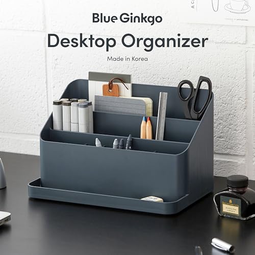 BLUE GINKGO Desk Organizer – Korean-Made Office Storage for Pens, Notes, Mail, and Supplies (Prussian Blue) - color: PRUSSIAN BLUE, size: ORGANIZER