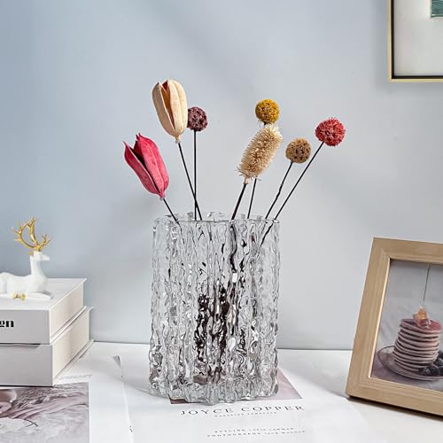 Aoderun Glass Vase Crystal Vase Heavy Duty Large Flower Vase for Dining Table Kitchen Office Home Shelf Wedding Living Room Centerpieces(Clear) - color: Clear