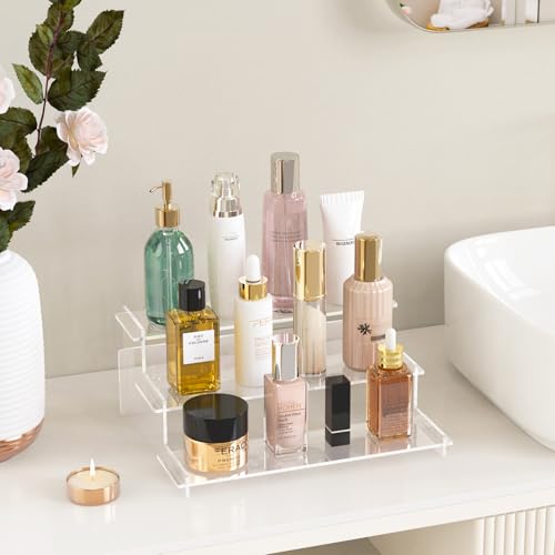 Acrylic Risers Display Stand, 3 Tier Cupcake Holder, Clear Perfume Organizer Stand, Display Shelf for Figures and Collection, Dessert Shelves for Party, Display Risers for Decoration and Organizer