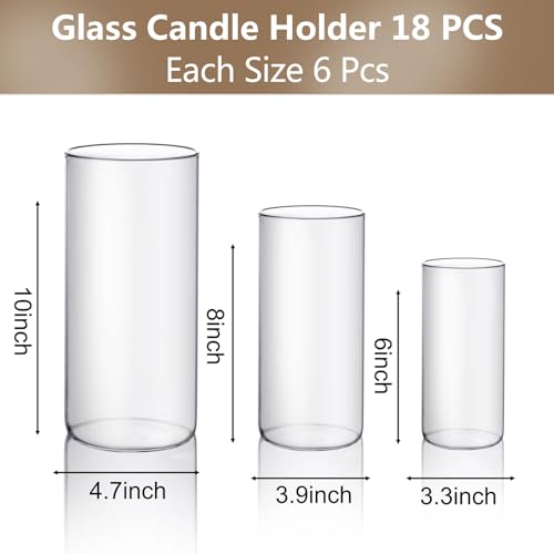 Hurricand 18 PCS Glass Candle Holders - Clear Cylinder Vases for Centerpieces, Wedding & Party Decoration - color: Clear Glass Candle Holder-18pcs