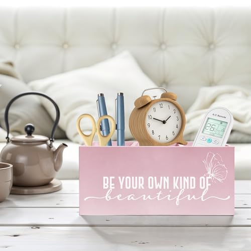 Be Your Own Kind of Beautiful Makeup Brush Toothbrush Holder, Pink Inspirational Wooden Pen Pencil Holder Organizer for Dorm Bedroom Desk Accessories, Back to School Gifts for Girls - color: Color-Desk accessories pink 18
