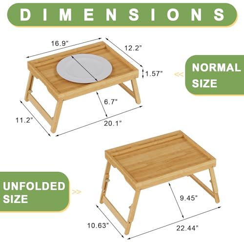 Artmeer Bed Tray Table with Folding Legs, Bamboo Breakfast Food Tray with Media Slot, Use As Platter, Laptop Desk, Snack, TV Tray Kitchen Serving Tray (Bamboo Large Adjustable Legs) - color: Bamboo, size: Large Adjustable