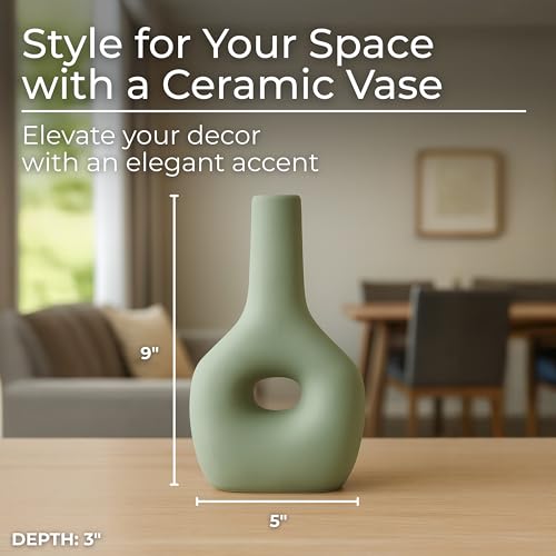 Modern Ceramic Vase with Open Cut-Out Design for Living Room Decor - Decortive Flower Vase for Home Accents, Bedroom, or Office Decor - Ideal for House and Entryway Table Display - 9", Green - color: Green, size: 9.0" H
