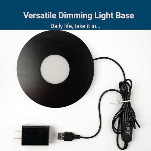 Wood LED Light Base - Crystal Display Base for Glass Art/Acrylic, 3 Light Modes with 10-Level Dimming & Auto Timer (Dark Brown, 5.9 inch) - color: Dark Brown, size: 5.9 inch