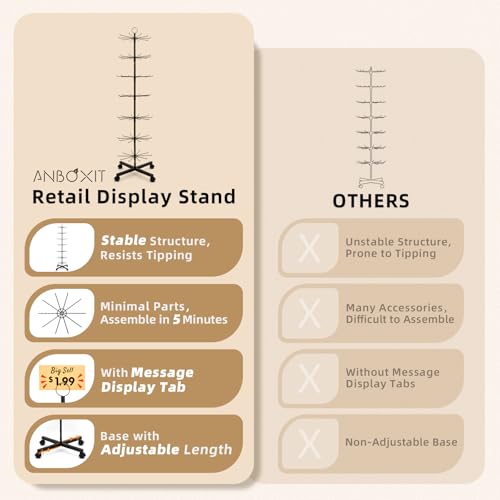 ANBOXIT Retail Display Stand, Rotating Display Rack for Earring Keychains Jewelry Vendor Events & Stores, 7 Tier Movable and Adjustable 1 PCS - Black
