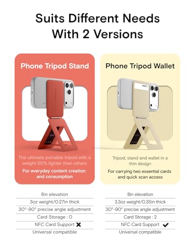 MOFT Phone Tripod Stand Selfie Stick for iPhone, Multi-Angles iPhone Stand, Lightweight & Portable Phone Holder, Strong Magnets, MOVAS Vegan Leather, Travel Essentials, Sunset (Without Card Slot) - color: Sunset x Without Card Slot, size: Wthout Card Slot