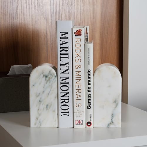 Koville Natural Marble Bookends for Shelves, 7lbs Heavy-Duty Marble Book Holders, Decorative Book Ends, Bookshelf Apartment Decor for Normal Books/CD/Video Games - color: Oriental Calacatta, size: 7lb